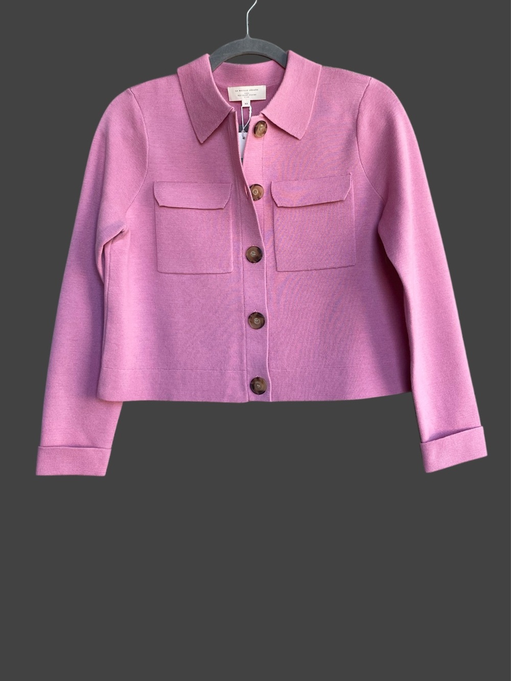 SEZANE NWT Rose Pink Fine Knit 100% Merino Wool Collared Betty Cardigan Sweater - Picture 9 of 14